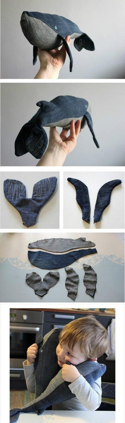 小小鲸鱼手工做.可以用旧的牛仔裤.