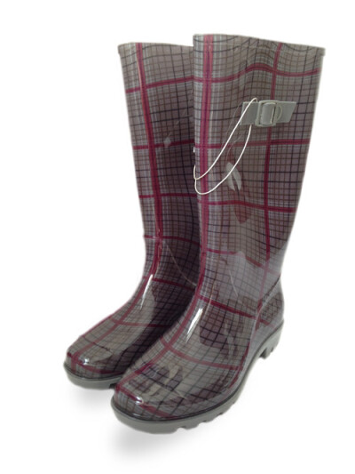 2013当梦出口欧美原单时尚女士雨鞋雨靴PVC格子低跟高筒雨鞋雨靴