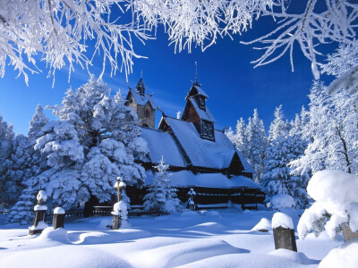 雪景，小屋