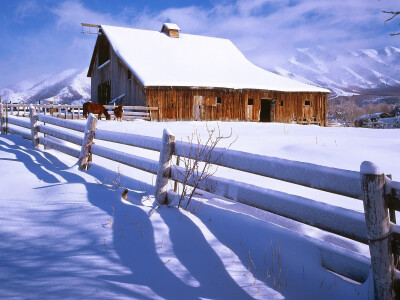 雪景，小屋