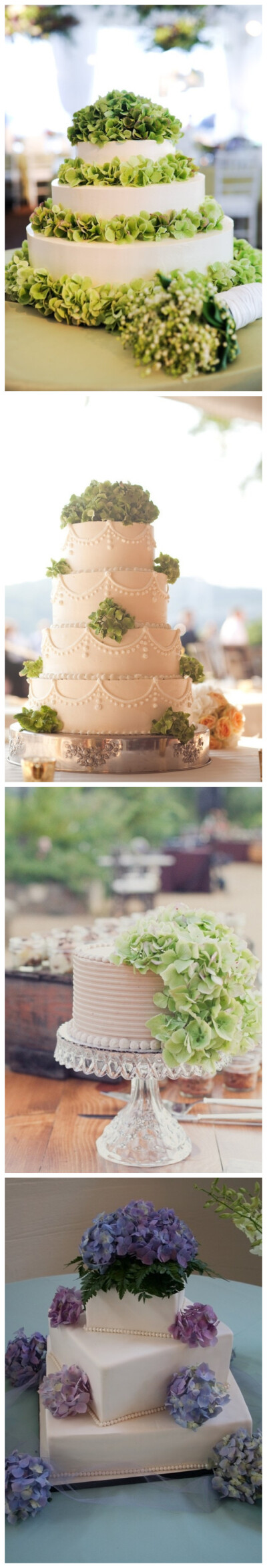 饱满馥郁的绣球花，给人可爱娇艳之感，当它与蛋糕结合，让本来非常简单的蛋糕制造出浪漫四溢的甜蜜氛围。