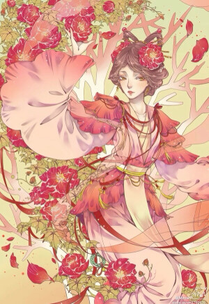 彼岸花。手绘，古风。