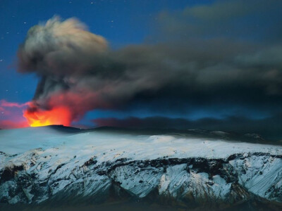 冰岛冰盖火山壮观爆发