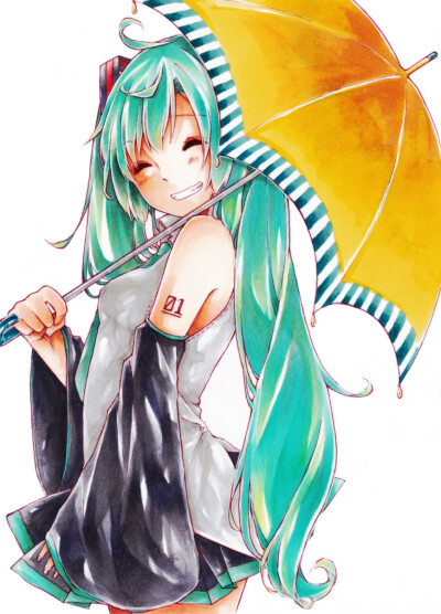 傘 明るい日に傘を差すのが好きです。 p站 二次元 原创 v家 初音未来 miku 伞 微笑