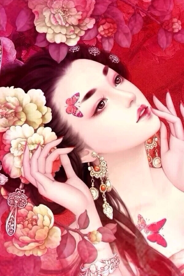 彼岸花。手绘，插画，古风。