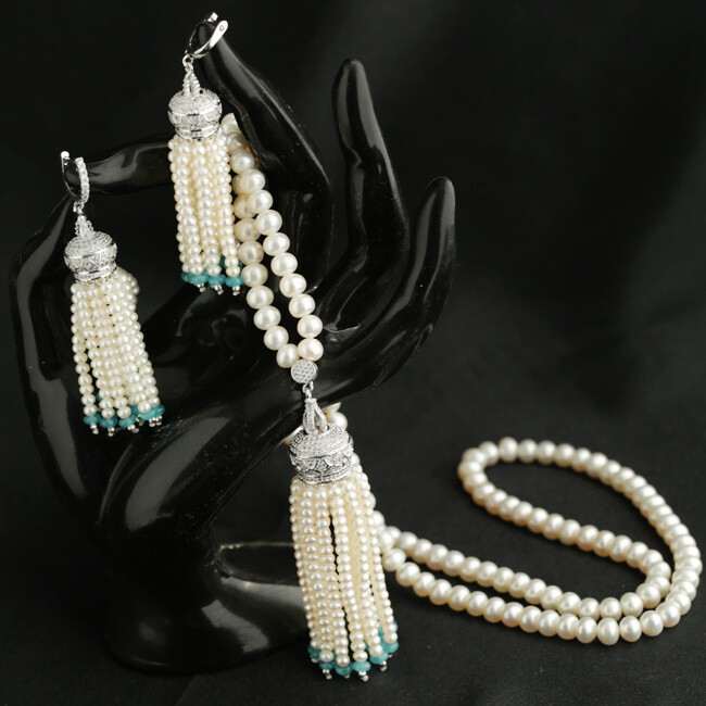 【J2欧美服饰生活馆】 欧美大牌 天然珍珠925纯银经典优雅白色搭扣长款流苏耳环&amp;amp;项链http://item.taobao.com/item.htm?spm=686.1000925.1000774.58.1sD3tx&amp;amp;id=36932159750