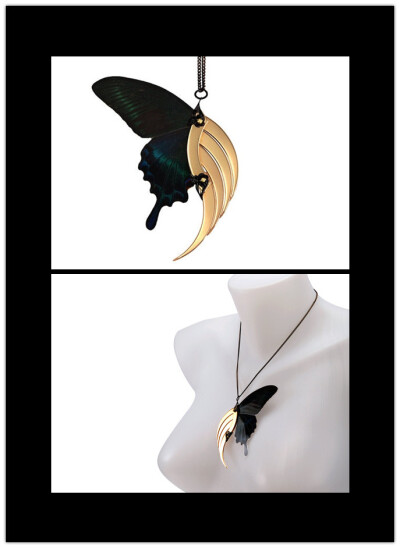 Nocturnal Butterfly Large Gold Blade Wing Pendant