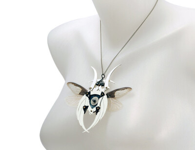 Silver Cobra and Butterfly Kabuto Necklace