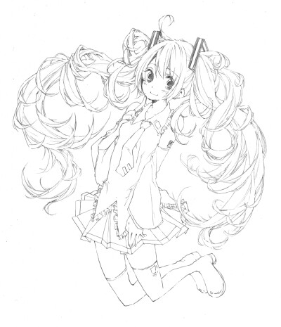 みくみく線画 p站 二次元 线画 初音未来 miku 漫画