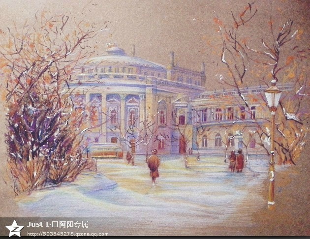 彩铅雪景练习，四开。