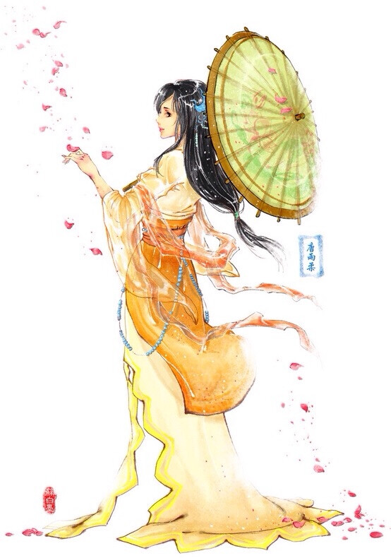 彼岸花。古风，手绘，美人。