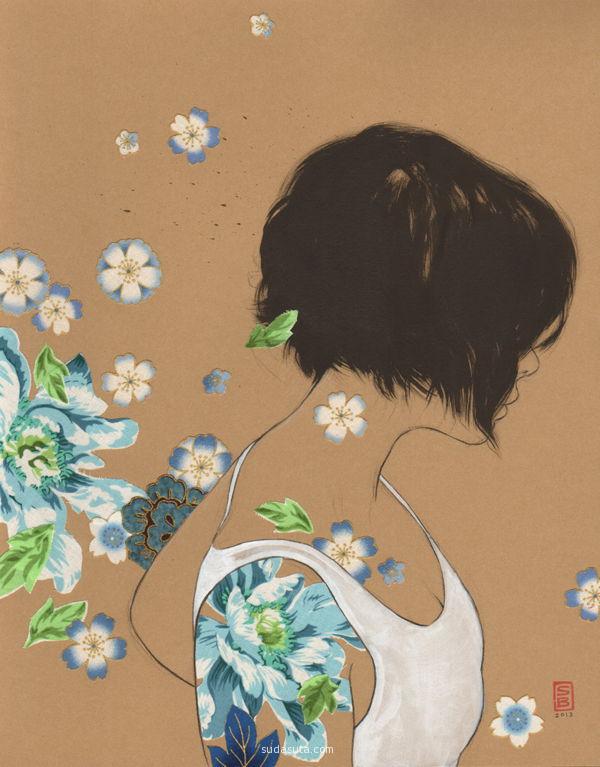 来自Stasia Burrington 的一组插画作品，花与少女。 Stasia Burrington (born Stasia Kato) is a freelance illustrator, sequential and fine artist who is currently living in Bellevue, WA. Her passions lie in the visual arts – in all forms, experimental cooking, camping, theology and science fiction, among others