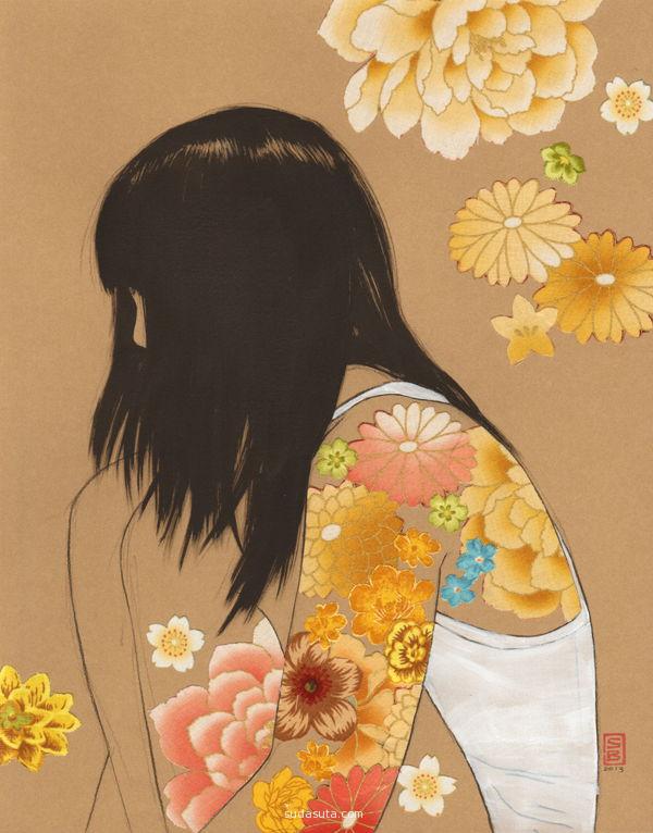 来自Stasia Burrington 的一组插画作品，花与少女。 Stasia Burrington (born Stasia Kato) is a freelance illustrator, sequential and fine artist who is currently living in Bellevue, WA. Her passions lie in the visual arts – in all forms, experimental cooking, camping, theology and science fiction, among others