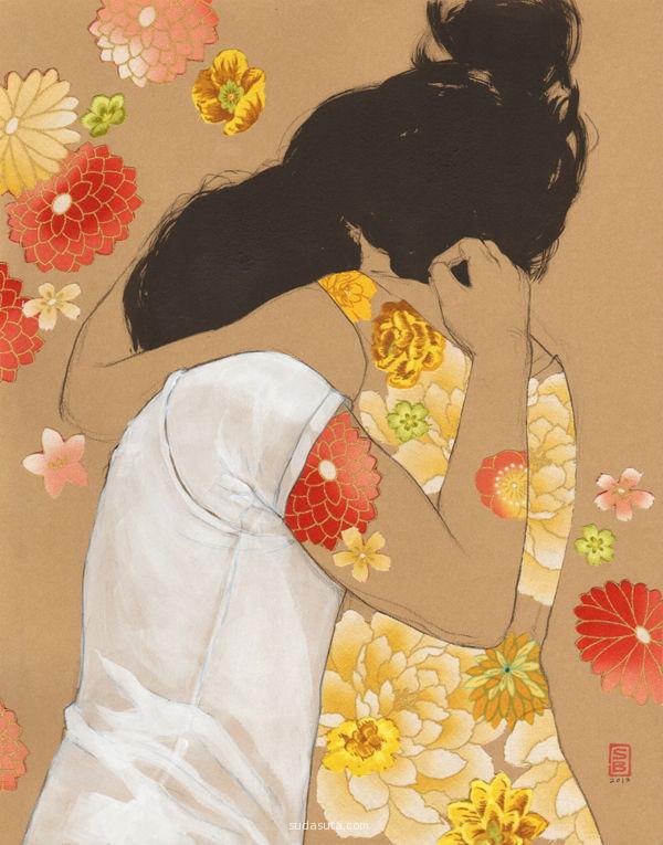 來自Stasia Burrington 的一組插畫作品，花與少女。 Stasia Burrington (born Stasia Kato) is a freelance illustrator, sequential and fine artist who is currently living in Bellevue, WA. Her passions lie in the visual arts – in all forms, experimental cooking, camping, theology and science fiction, among others