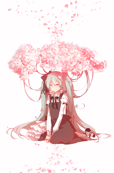 ～桜の木になろう～ 髪の上で、桜の花咲き p站 二次元 薯子 插画 初音未来 miku 樱花