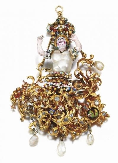 黄金、巴洛克珍珠、珐琅和钻石吊坠 意大利南部，17世纪