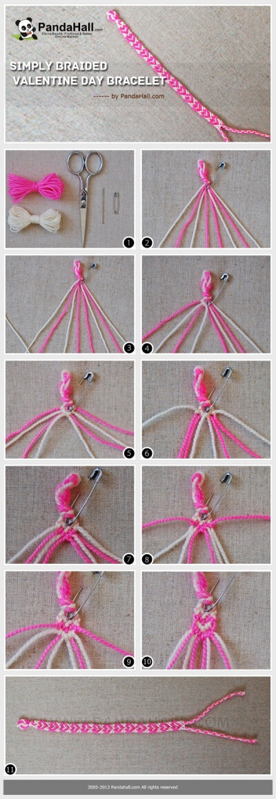DIY情人节心形图案手链编织教程