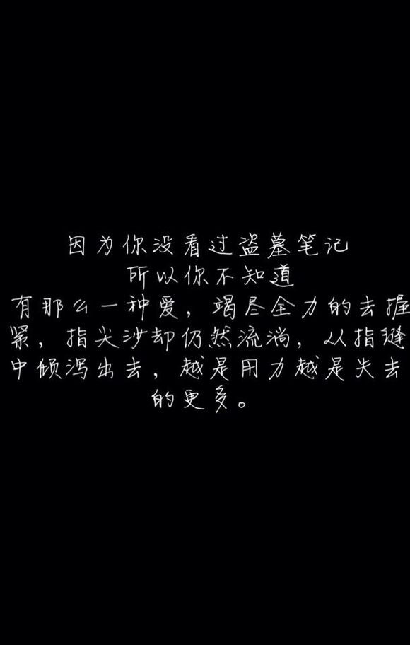 因为你没看过盗墓笔记，所以你不知道，有那么一种爱，竭尽全力的去握紧，指尖沙却仍然流淌，从指缝中倾泻出去，越是用力越是失去的更多。