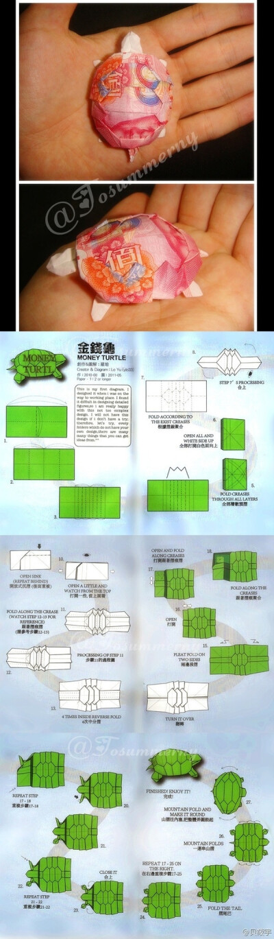 用百元大钞折纸金钱龟