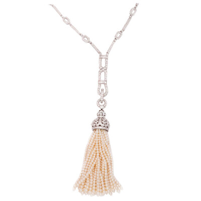  Diamond and Pearl Tassel Necklace
