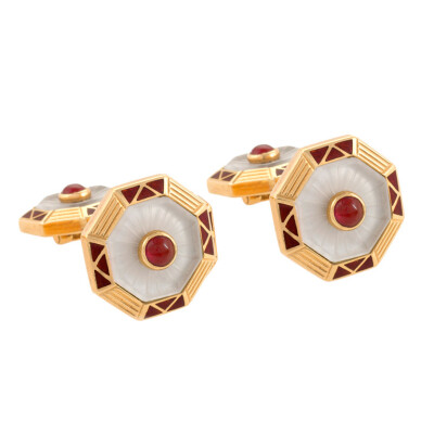 Vennari Italian Ruby, Crystal, Gold and Enamel Double Sided Cufflinks