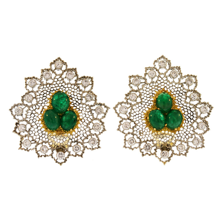 Buccellati Gold, Emerald and Diamond ‘Tulle’ Earclips