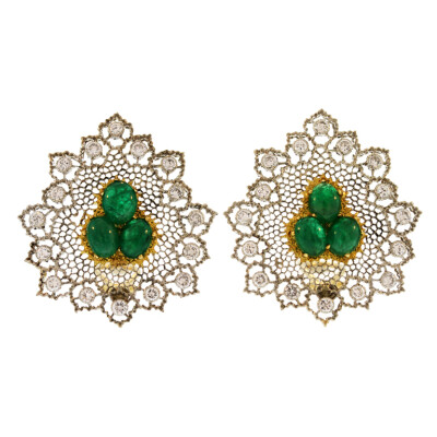 Buccellati Gold, Emerald and Diamond ‘Tulle’ Earclips