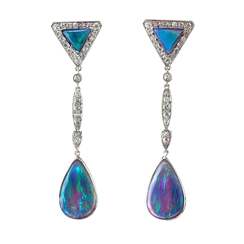 Black Opal and Diamond Earrings