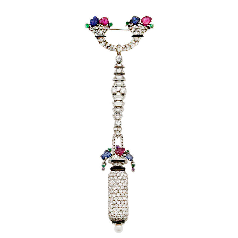 Art Deco Tutti Frutti Diamond Pendant Watch by Lacloche Freres