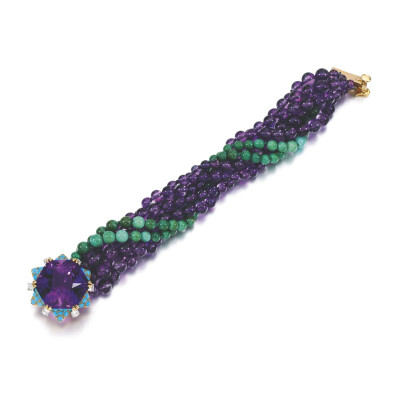 AMETHYST, TURQUOISE AND DIAMOND BRACELET, CARTIER, 1954