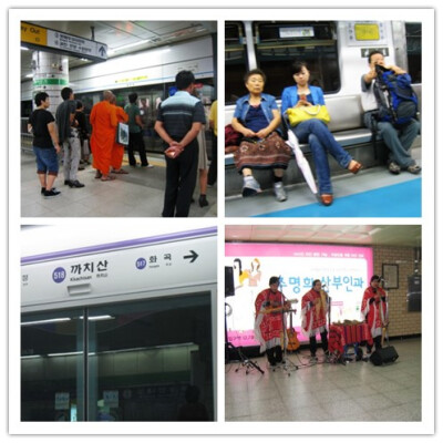 【首尔地铁图中文版】首尔地铁有几样非常有意思的场景。 1：在韩国地铁里，见到僧侣的机率与见到乞丐的机率差不。2：三个完全不同种类的乘客。 3：韩国地铁里，一般都同时标注韩文、英文、中文，偶尔标注日文。4：地…
