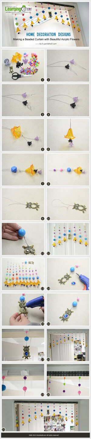 家居装饰设计DIY - 美丽的压克力花制作串珠门帘