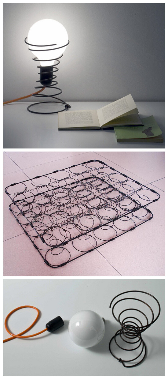 废沙发弹簧制作的质朴小灯