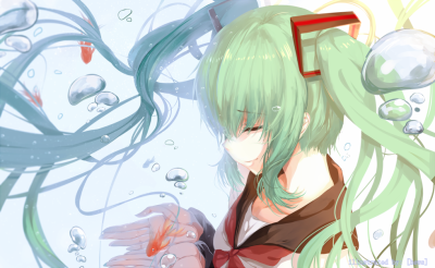 「二次元 少女」动漫 插画 原创 手绘 少女 Pixiv 初音ミク「Bottle Miku」[侵删]【id=41755230 畫師：【hews】】