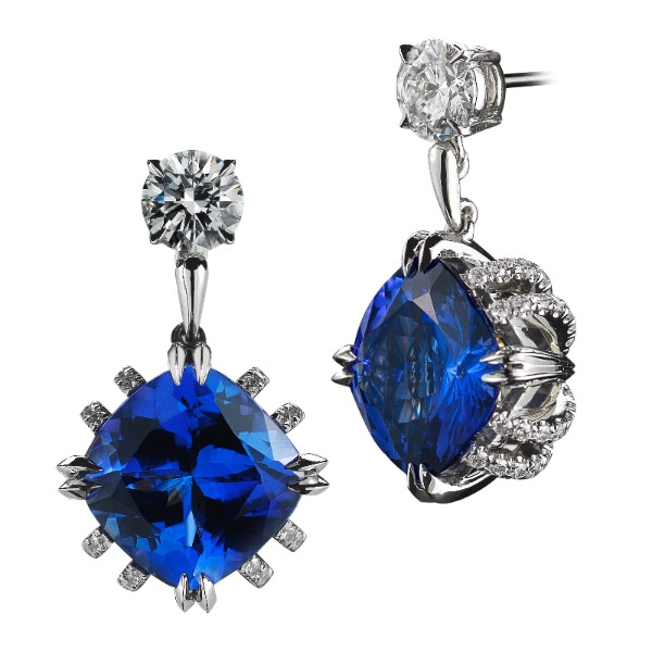 Alexandra Mor Cushion Cut Tanzanite Diamond Earrings