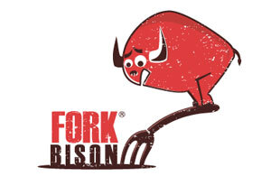 Fork Bison是一款卡通社交软件，标志中将卡通牛站在叉子上，加上诙谐幽默的表情显得十分俏皮可爱。