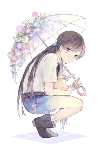 ❀☂❀ p站 二次元 插画 少女 伞 绮丽 花