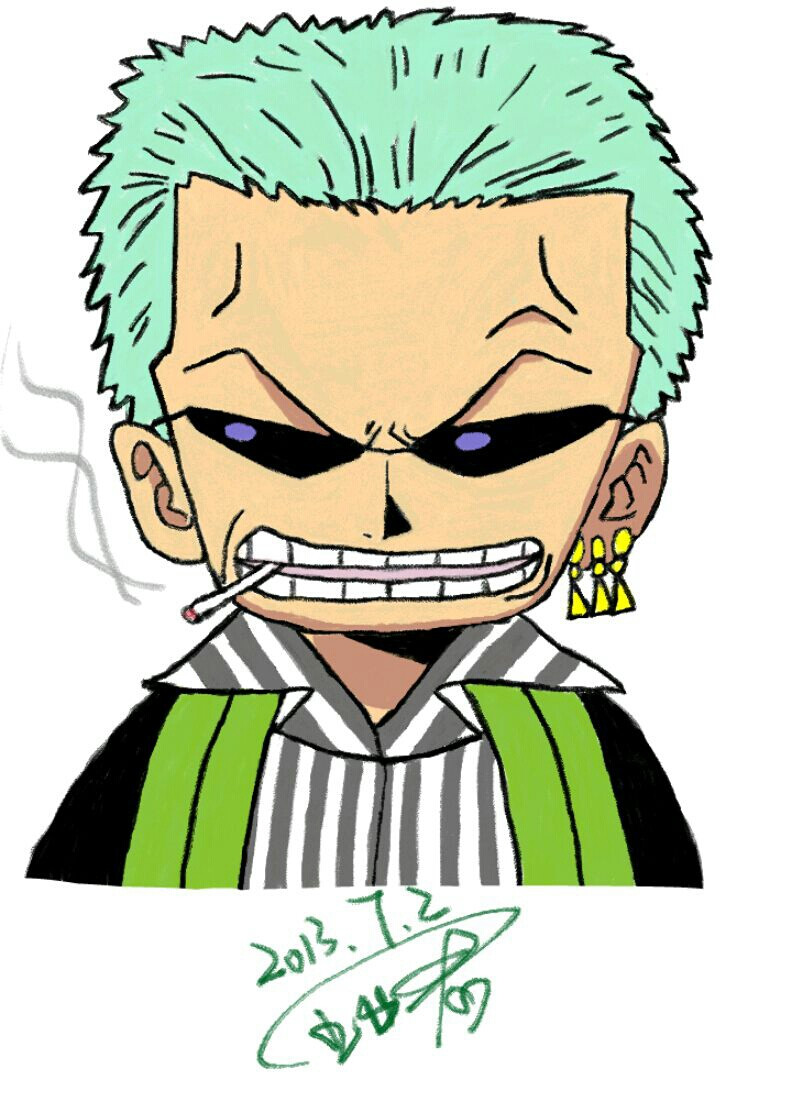 手绘海贼王索隆大哥抽烟