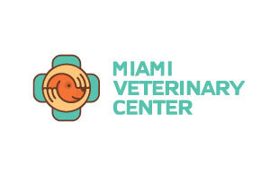 美国迈阿密Miami市宠物医院logo，标识将十字架背景结合双手构成的圆球抚摸着小狗的头，寓意给宠物家人一般的呵护。