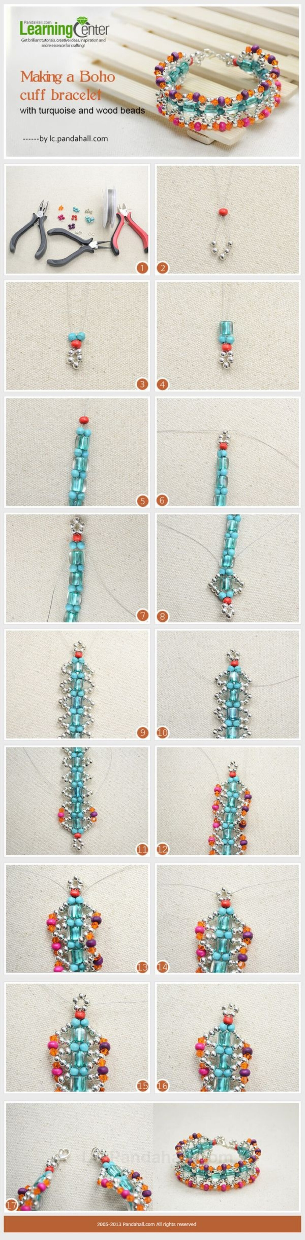 手链DIY教程：制作一个绿松石配木珠的波西米亚风格手链