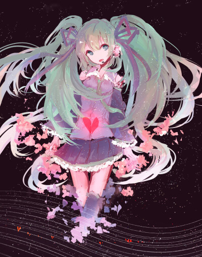 「二次元 少女」动漫 插画 原创 手绘 少女 Pixiv VOCALOID 初音ミク [侵删]【id=41890219 畫師：病患者】