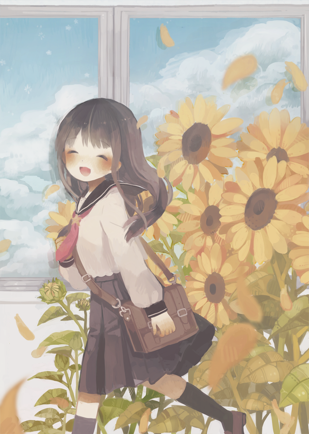 ひまわりを咲かして 太陽みたいな女の子 p站 二次元 插画 少女 向日葵 萌