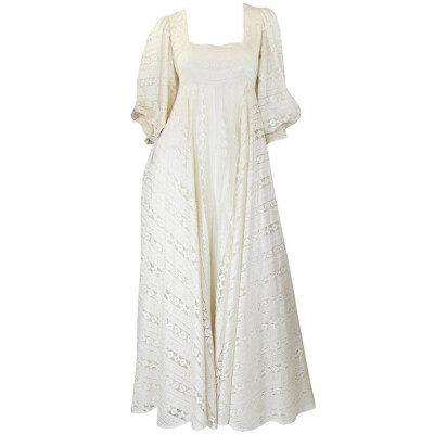 1970s Cream Lace Thea Porter Couture Gown