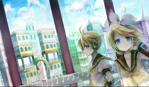 镜音连（Kagamine Len\鏡音レン），镜音铃（Kagamine Rin/鏡音 リン）