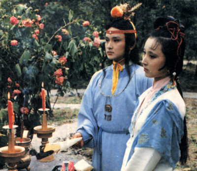 87版电视剧《红楼梦》剧照，宝玉花下祭晴雯。