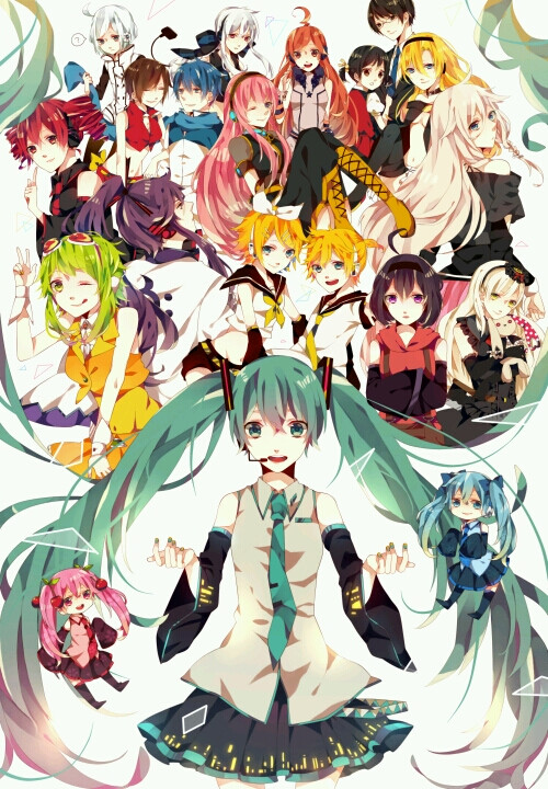 V家&amp;gt;3&amp;lt;真全啊，一个不漏。镜音双子 初音未来 萌 二次元 插画