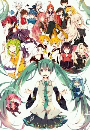 V家&amp;gt;3&amp;lt;真全啊，一个不漏。镜音双子  初音未来  萌  二次元 插画