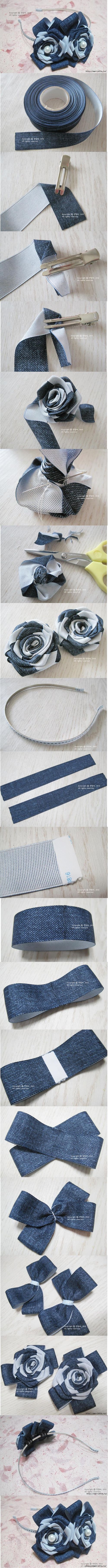 【DIY手工布艺教程】DIY Herringbone Ribbon Roses DIY Projects 花朵发箍。偶想直接在网上贴的，但不知道为什么，我的电脑就是弄不了，只有下载了重新传，真心麻烦啊啊啊~~~附上图片信息来源：http://imgfave.com/view/3752288。曦