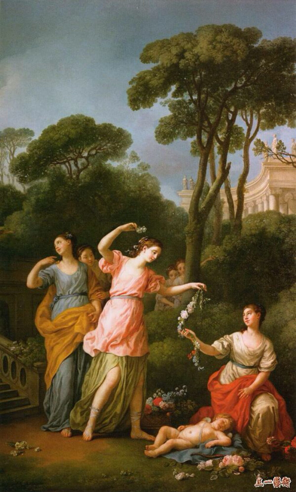 170,希腊姑娘用鲜花装饰熟睡的爱神 约瑟夫·玛丽·维