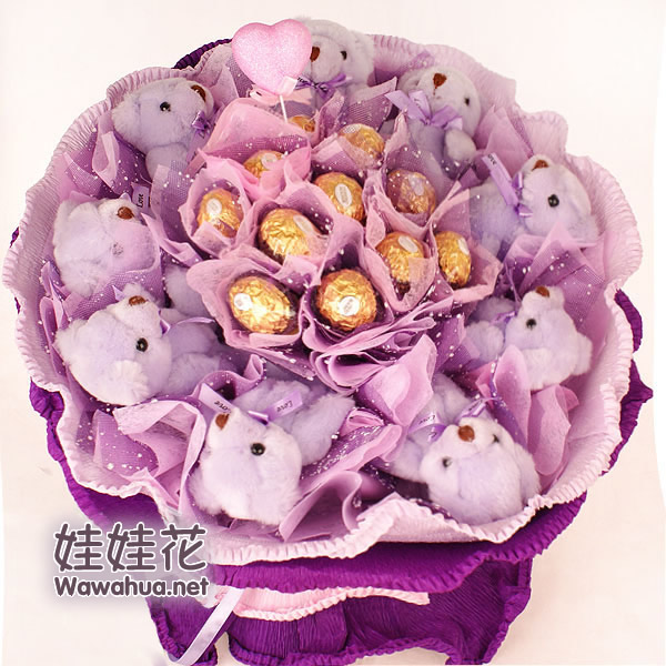 薰衣草紫色泰迪熊巧克力花束